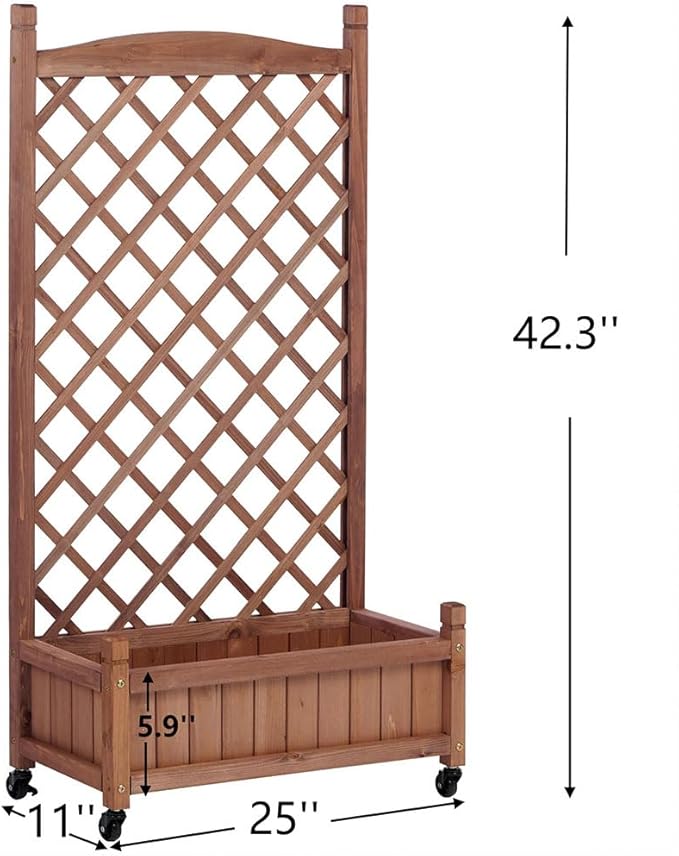 2 Pack Raised Garden Bed Wood Planter Box Standing Natural Wood Raised Garden Bed with Stable Rectangle Structure Standing Planter and Drainage Holes for Climbing Plants Vegetables Flowers