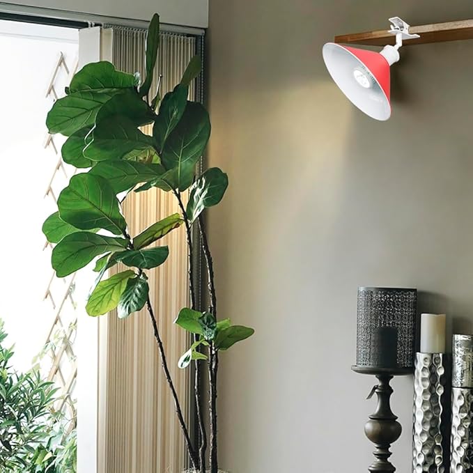 Clip Mount 5.9Ft Plug in Timing Cord Plant Light Full Spectrum White Light White Base Red Metal Shade Adjusted Angle Simple Clamp Light for Indoor Plants