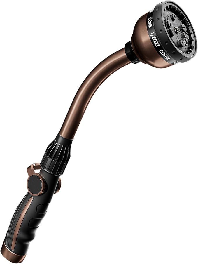 RESTMO Watering Wand Heavy Duty Metal Garden Hose Wand with Thumb Flow Control 15-Inch Long Hose Nozzle Sprayer with 10 Spray Patterns Ideal to Water Hanging Baskets and Shrubs Oil Rubbed Bronze