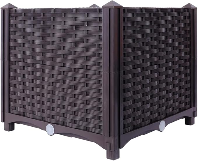 Heavy-Duty Raised Garden Bed Planter Box for Vegetables Flowers Herbs and Succulents – Durable Plastic Self-Watering Grow Bed (Brown + Polypropylene)