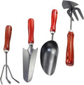 DECHOUS Garden Shovel and Spade Tool Set 4pcs Mini Metal Gardening Trowels with Extended Narrow Shovel Three-Prong Rake Dual-use Hoe and Soil Scoop for Planting and Flower Pots