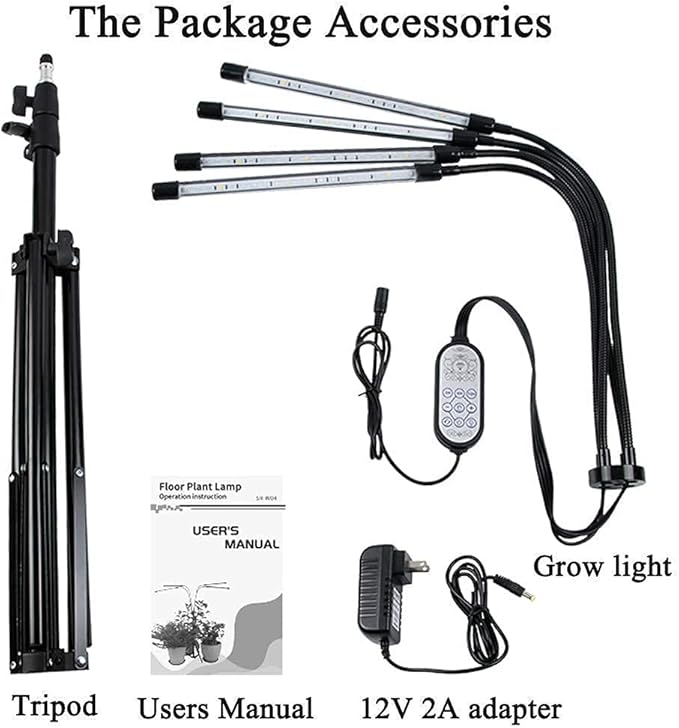 Grow Lights for Indoor Plants 4 Head LED Grow Light with Stand 84 Lamp Beads Full Spectrum Floor Plant Growing Lamps for Succulent and Seedling with Adjustable Tripod Auto Cycle Timer