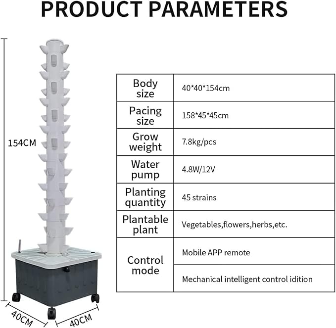 45 Pots Hydroponics Tower SetAquaponics Grow SystemVertical Farming Aeroponic Tower Equipment for Indoor Herbswith Hydrating Pump Timer