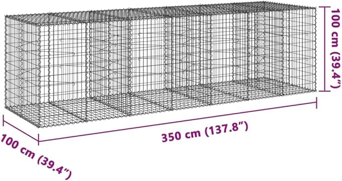 Gabion Basket with Cover 137.8x39.4x39.4 Galvanized Iron Raised Garden Bed Planter Box Outdoor Garden Box Trough Planter for Landscaping Privacy Screens and Retaining Walls