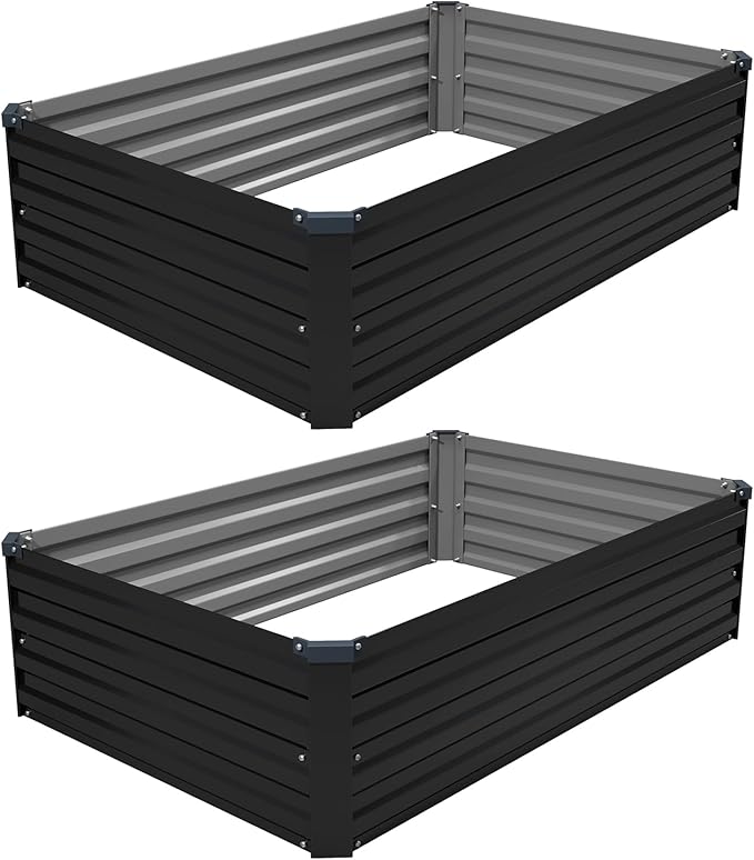 4×3×1FT(2PCS) Galvanized Raised Garden Bed Kit Metal Planter BoxesLarge Raised Garden Bed for Planting VegetablesFlowersHerbs -Black