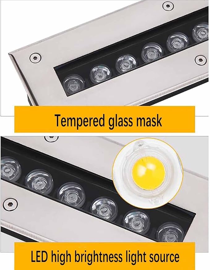 LED Underground Light - Outdoor Landscape Lamp AC85-265V Recessed LED Decking Lights Long Strip Ground Light Ip67 Waterproof Spotlight Step Decorative Lighting(Yellow Light3W)