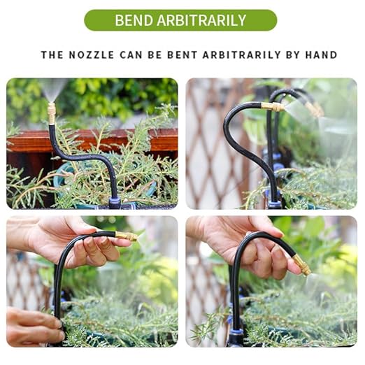 Garden Watering System Greenhouse Mist Drip Irrigation Kit 65Ft Hanging Plant Watering System with 20 Three-Way Atomizing Nozzle and 12mm Irrigation Tubing Hose Gold