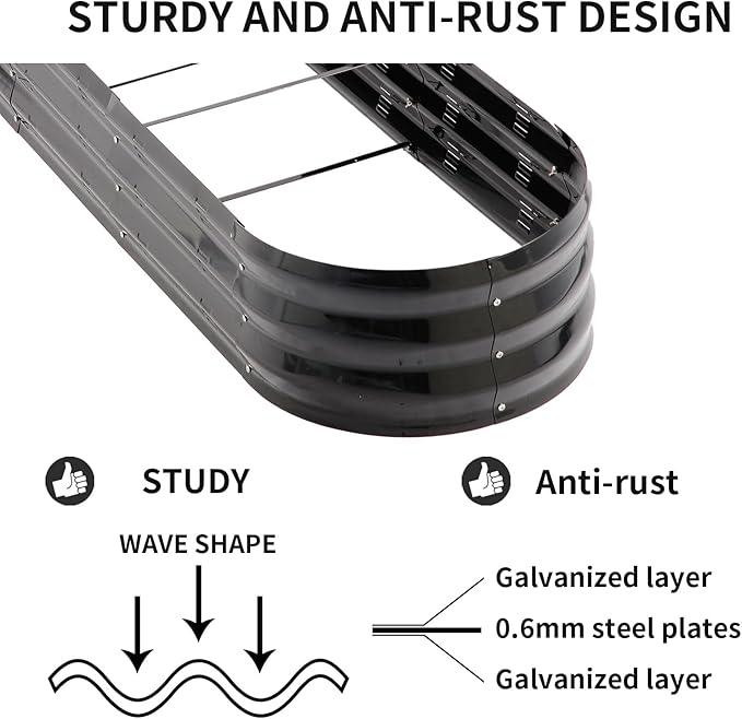 Galvanized Raised Garden Bed Outdoor 67 D x 20 W x10 H 7 cu. ft. Planter for Outdoor Plants Large Metal Raised Garden Bed Kit (Black)