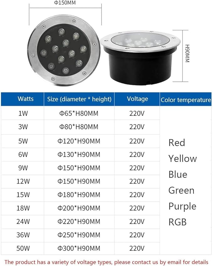 Outdoor Ground Light Embedded Round LED Underground Light IP66 Waterproof Recessed Landscape Lighting AC85-110V for Walkway Garden Stairs Deck Driveway Spotlights