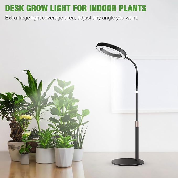 Garpsen Grow Lights for Indoor Plants 80 LEDs Full Spectrum Desk Plant Light with Timer for 6H/12H/16H 5 Dimmable Levels &amp Flexible Gooseneck 6000K Grow Lamp with Base Height Adjustable 16.5-25