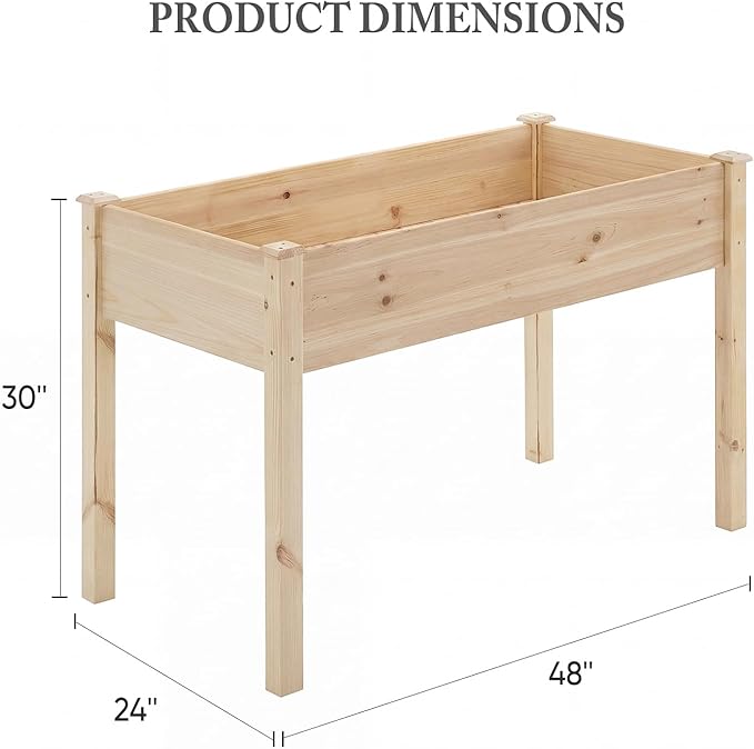 DUMOS Raised Garden Bed with Legs 34x18x30 Inch Planter Box Outdoor with Liner for Herbs Flowers Vegetables Elevated Wooden Garden Bed for Patio Balcony and Backyard Natural Wood