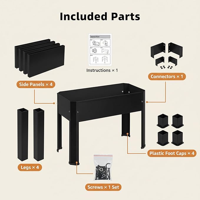 Raised Garden Bed with Legs 24×10.8×18 in Metal Elevated Raised Planter Box with Drainage Holes for Backyard Patio Balcony 80 lb Capacity - Black