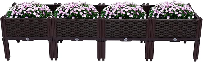 15.35 x 15.35 x 14.96 Inches Outdoor Raised Garden Bed 4Pcs PP Raised Planter Box Kits Deep Root Planter Box for Vegetables Flowers Herbs and Succulents