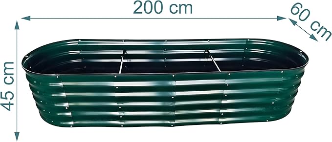 Relaxdays Raised Bed Galvanised Metal for Flowers Plants and Vegetables H x D x D: 45 x 200 x 60 cm Oval Plant Bed Green
