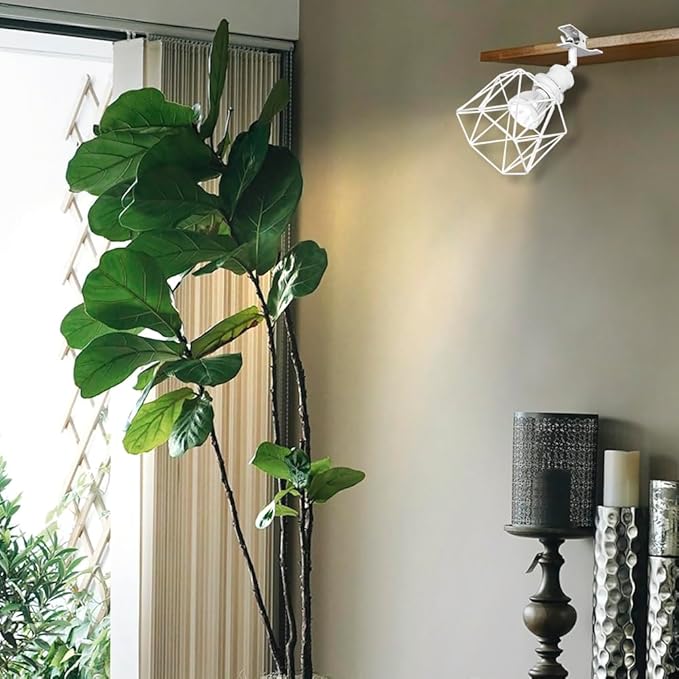 Clip Mount 5.9Ft Plug in Timing Cord Plant Light Full Spectrum White Light White Base White Metal Cage Shade Adjusted Angle Simple Clamp Light for Indoor Plants