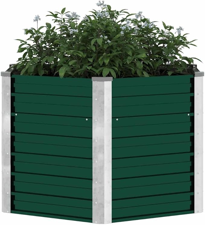 Hexagonal Green Galvanized Steel Raised Garden Bed 50.8x50.8x30.3 Inch Planter for Outdoor Plants Weathered Finish Tall Raised Bed for Gardening