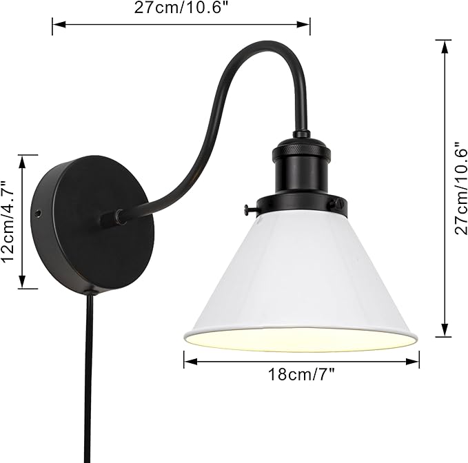 Hook Type Wall Mounted Plant Light Full Spectrum White Light 6000K 25W Bulb Vintage White Metal Gooseneck Plug in Cord Timing Wall Lamp for Indoor Growing Plants