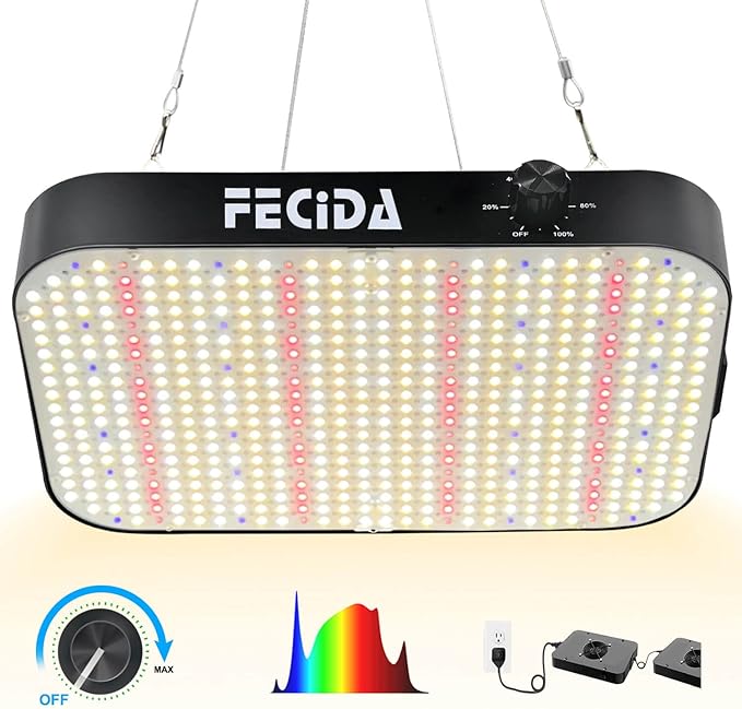 FECiDA 1200W Equivalent LED Grow Light 130 Watt Power Draw Full Spectrum Grow Lights for Seed Starting Seedlings Veg Bloom 0–100% Dimmable Daisy Chain Quiet Cooling Fan