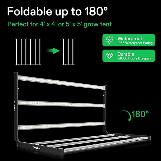 VIVOSUN VSFL6450 Bar LED Grow Light 645W 6 Bars Plant Grow Light Foldable &amp Dimmable Full Spectrum with UR/FR Light for Indoor Plants