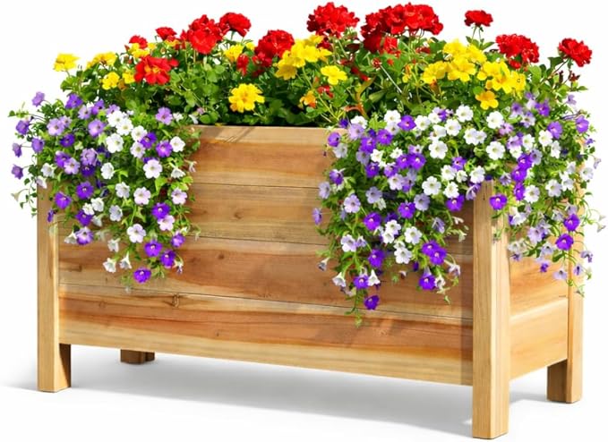 Tall Cedar Raised Garden Planter Box with Legs – Elevated Design for Comfortable Gardening Custom Sizes for Home Patio &amp Commercial Use