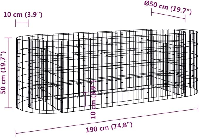 Galvanized Iron Gabion Raised Bed Planter 74.8 x 74.8 x 19.7 in Silver Industrial Garden Box for Outdoor Privacy Screen Patio Garden Fence Project