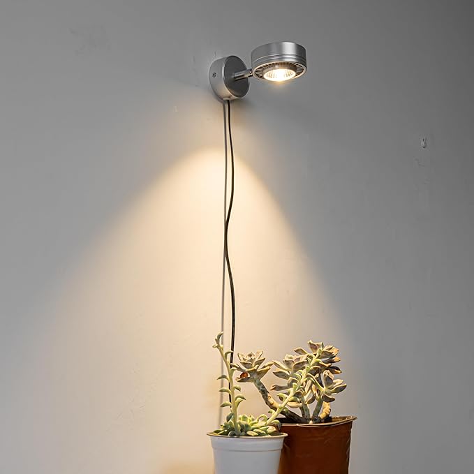 Silver Plant Lights Full Spectrum LED Adjusted Angle Wall Lights 10W Warm Light Plug in Cord Spot Lamp Imitation Sunlight for Indoor Home Plants Growing
