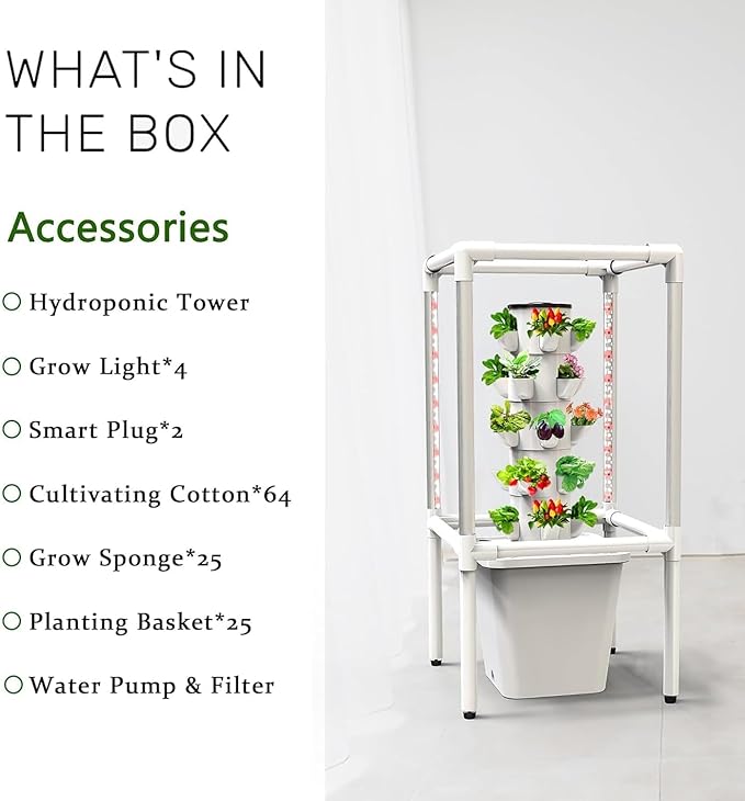 KEhtu Hydroponic Growing System 30 Hole Hydroponics Tower with LED Grow Light Net Pots Aeroponics Growing Kit Outdoor Indoor Vertical Garden Save Space for Herbs Fruits and Vegetable