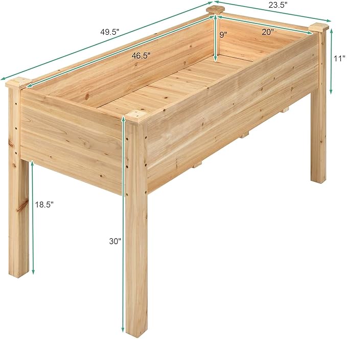 DORTALA Patio Raised Garden Bed Wooden Planter BoxElevated Garden Bed for Vegetables Flowers &amp Herbs Grow Standing Garden Container Planter Raised Beds for Backyard Lawn 49 L x 23 W x 30
