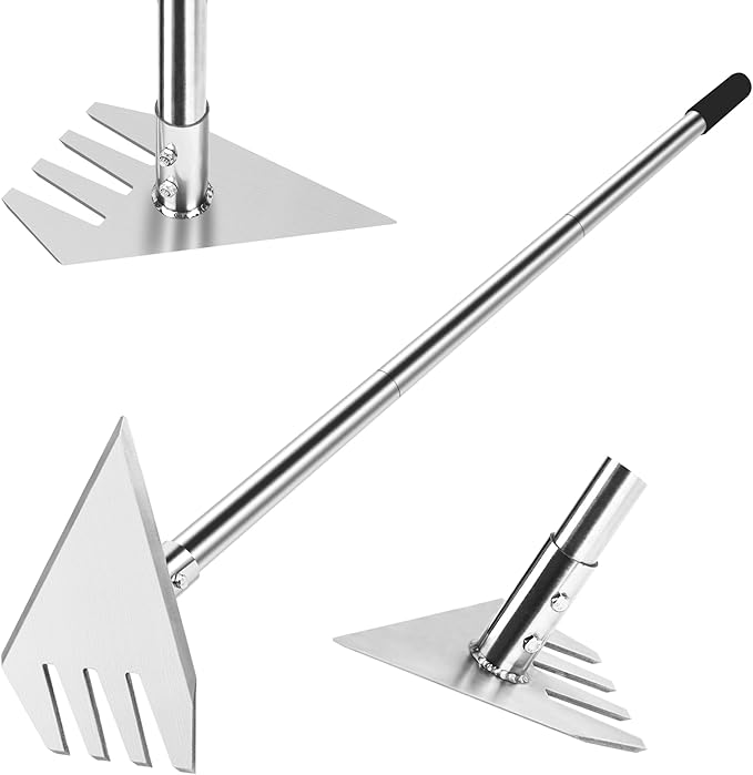 4-in-1 Garden Hoe Tool and Weeder 56 Inch Ergonomic Long Handle Cultivator with Sharp Stainless Steel Blade Heavy Duty Garden Hand Tiller for Weeding Digging Loosening SoilRemoving Moss