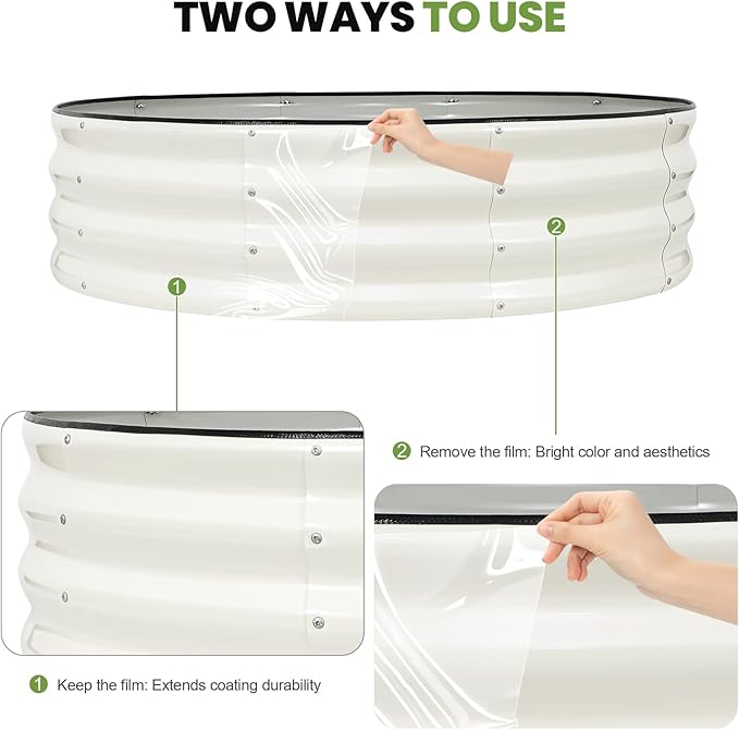 Galvanized Raised Garden Bed Outdoor 2Pcs | 4x4x1ft Metal Raised Beds for Gardening with Safety Rubber Strip | Round Planter Box for Plants Like Vegetables Fruits Flowers White