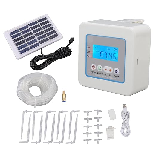 Micro Automatic Drip Irrigation Kit with Programmable Timer Solar Powered Multi Function Watering Sprayer LED Display for Gardens Lawns Patios Water Saving Device