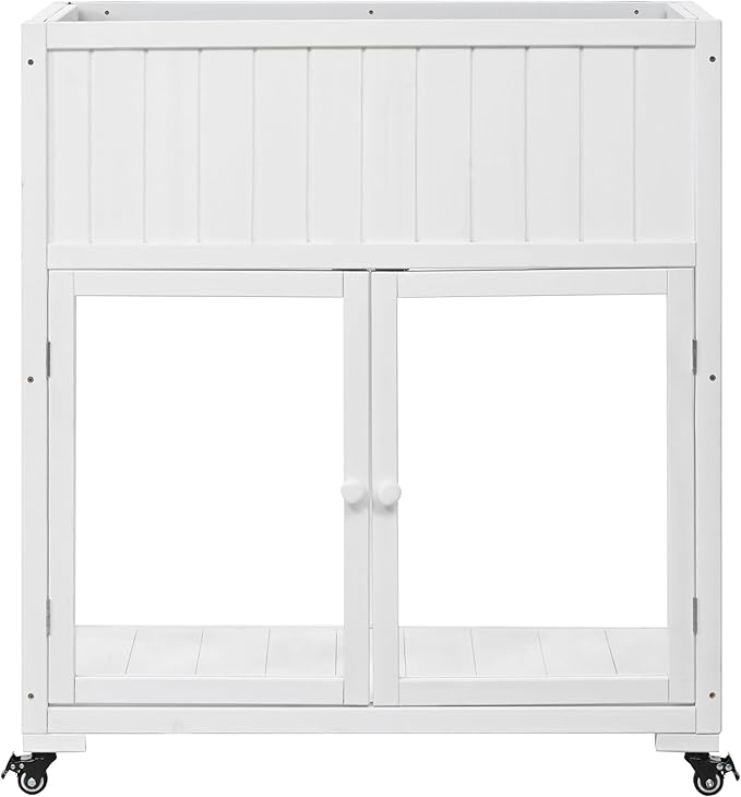 Christopher Knight Home Belfast Small Patio Cold Frame Fir Wood Greenhouse Compact 2 Doors Garden Greenhouse with Wheels Raised Bed with Liner Cold Frame Potting Cabinet for Balcony Yard White