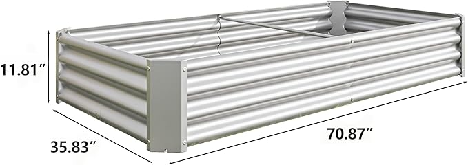 Raised Garden Beds Outdoor for Gardening 6×3×1ft Galvanized Rectangular Plastic Raised Planter Garden Box for Fruit Vegetables Herbs Flowers Growing Bed for Lawn Patio Balcony Silver