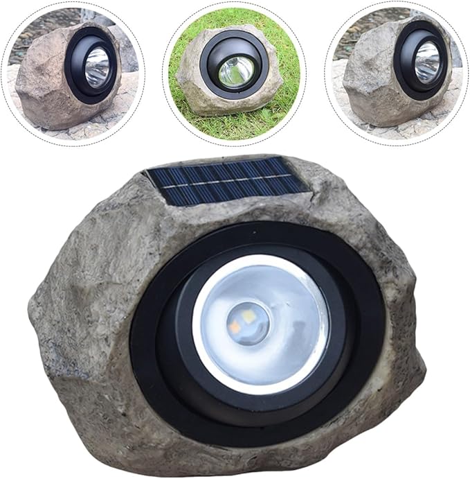 MERRYHAPY Solar Yard Lamp Decorative Simulated Stone Outdoor Garden Lawn Spotlight with Adjustable White and Warm Light for Patio and Lawn Lighting