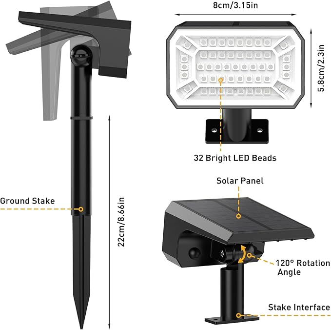 Solar Color Changing Spot Lights Outdoor Waterproof IP65 [4 Pack/32 LED/7 Modes] 2-in-1 Landscape Spotlights Auto On/Off High Lumens Solar Spot Lights for Outside Yard Garden Pathway Walkway