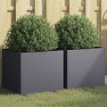 Set of 2 Cold Rolled Steel Square Planter Boxes 15.7 x 16.5 x 15.4 in Matte Anthracite Raised Planter for Patio Balcony Garden and Indoor Spaces