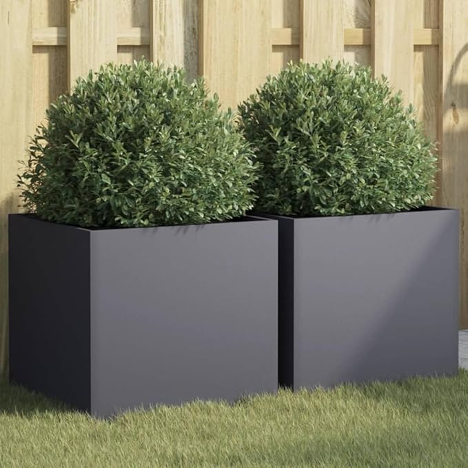 Raised Planters 2 pcs Anthracite 16.5x15.7x15.4 Steel Outdoor Garden Planters Elevated Flower Beds for Patio Balcony and Garden Decoration
