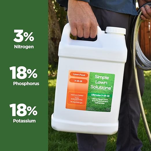 Ultimate 3-18-18 NPK- Lawn Food Liquid Fertilizer- Easy to Use Concentrated Spray- Any Grass Type- Summer &amp Fall Nutrients- Simple Lawn Solutions - Turf Hardiness &amp Root Vigor (2.5 Gallon)