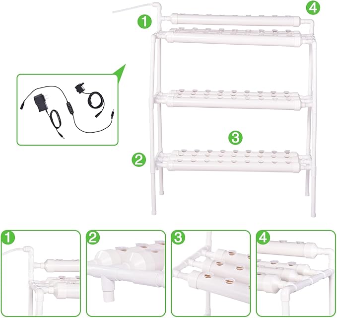 Hydroponics Growing System 90 Pods | 3 Layers 10 39 Long Food-Grade PVC-U Pipes | Outdoor Hydroponic System with Water Pump &amp Timer | Nest Basket and Sponge for Leafy Vegetables