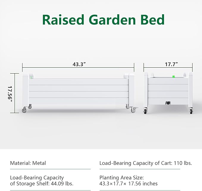 Elevated Raised Garden Bed with Wheels Outdoor Large Resin Patio Planter Box Stand Divisible with Drain PlugWater Monitor for Plants Vegetables Flowers Fruits(Ashen)