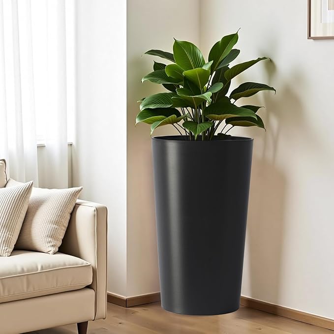 2 Pack Tall 21.7 in for Outdoor Plants Tall Square Planter Box Indoor Outdoor Porch Patio Flower Pot Big Tapered Matte Tree Flower Pot for Garden (Black)