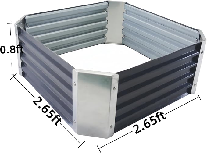 Galvanized Raised Garden Bed Outdoor Metal Quadrilateral Planter Box Deep Root Planters Boxes 2.65ft x 2.65ft Suitable for Plants Flowers Vegetables Herbs Fruits Dark Grey