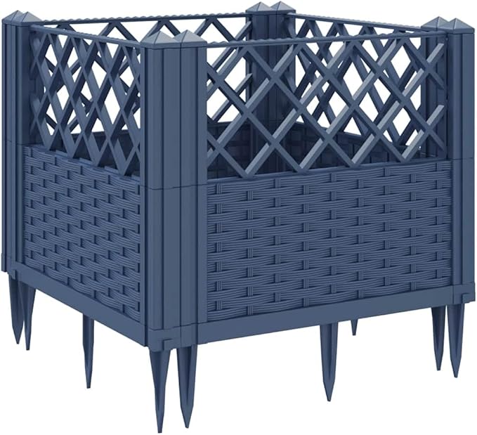 Blue Grey Modular Garden Planter 17.1in Square Polypropylene Matte Finish Outdoor Indoor Use Durable Raised Garden Bed for Patio Balcony