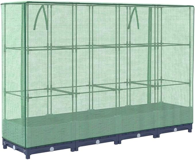 Raised Garden Bed Blue Grey PP Polypropylene 63x15.7x48.4 Inch Outdoor Vegetable Herb Flower Planter Box Durable Metal Frame
