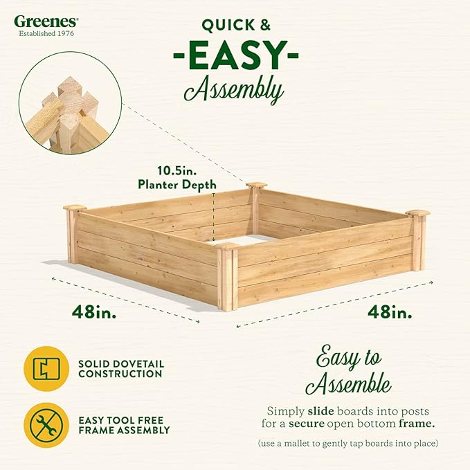 Greenes Fence Premium Cedar Raised Garden Bed 4' x 4' x 10.5 (3/4 Thick) (2-Pack) - Made in USA with North American Cedar