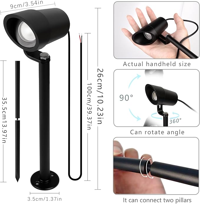 Low Voltage Landscape Lights AC/DC 12V-24V LED Landscape Lighting 3000K Warm White IP67 Waterproof Outdoor Spot Light for Yard Garden House Flag Landscaping Lights with Spike Stand (6 Packs)