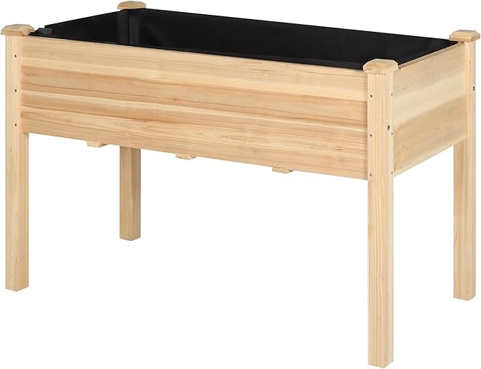 47x23x30in Raised Garden Bed with Legs Outdoor Elevated Wood Planted Box with Liner &amp Drainage Hole for Vegetable Flower Backyard and Patio Natural