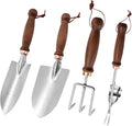 Gardening Tools 4 Pack Garden Tool Set with Wooden Handles Hand Tools with Transplanting Hand Shovel Rake and Root Picker Ideal for Digging and Planting