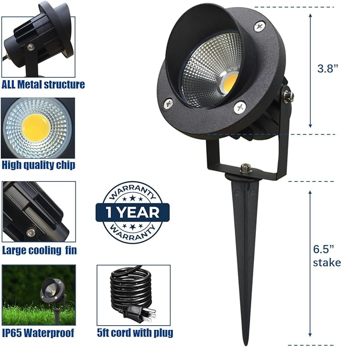 TOVEENEN LED 20W Outdoor Spotlight Flag Light 120V White Waterproof Landscape Spotlights Plug-in Christmas Spot Lights for Yard House Tree Decoration Lighting
