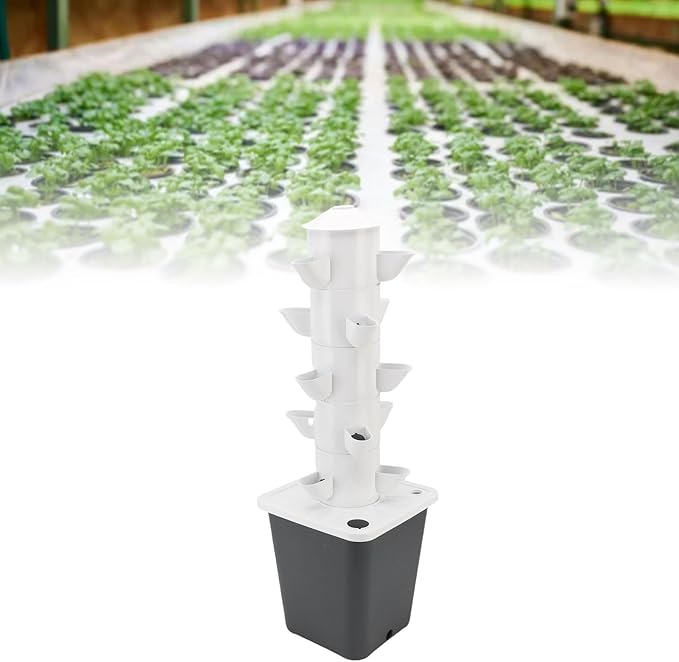 Vertical Hydroponic Tower 15 Holes 10L Water Tank Space Saving Vertical Planting Tower for Home School Indoor Gardening ABS Material